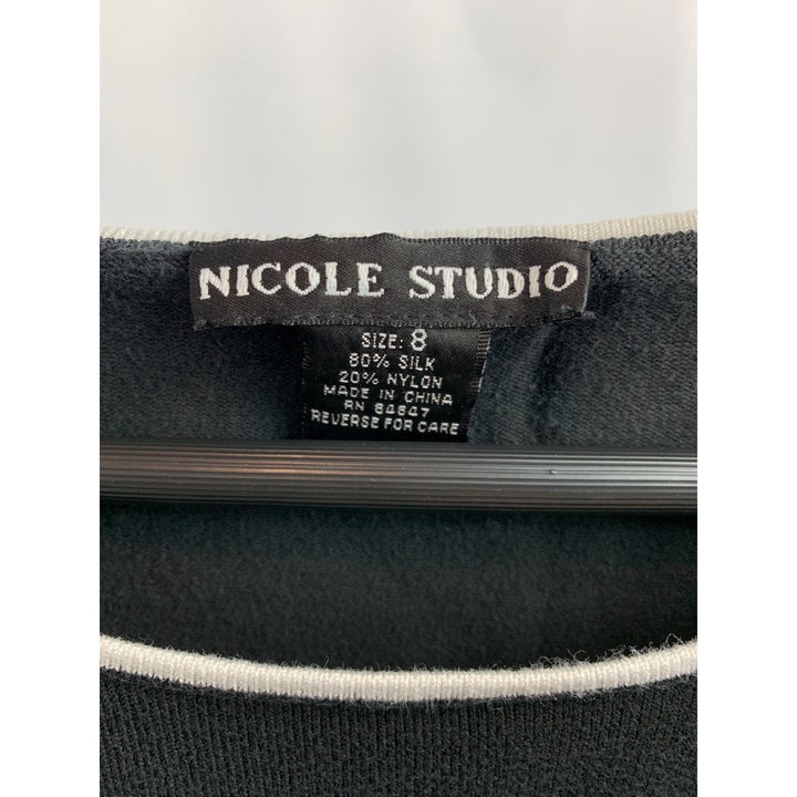 Nicole Studio Womens Silk Blend Sleeveless Top Size 8 Black & Cream