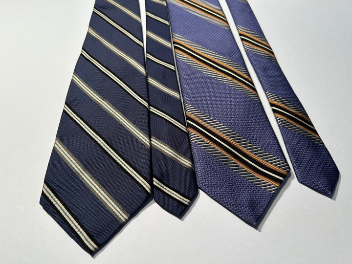 Robert Talbott Made in USA 100% Silk 4” Wide 2 Tie Lot Navy and Purple Striped