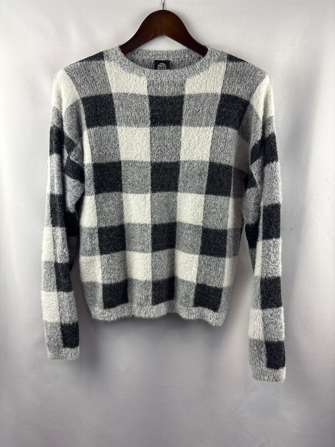 Women’s Bobeau Small White &amp; Gray Plaid Sweater