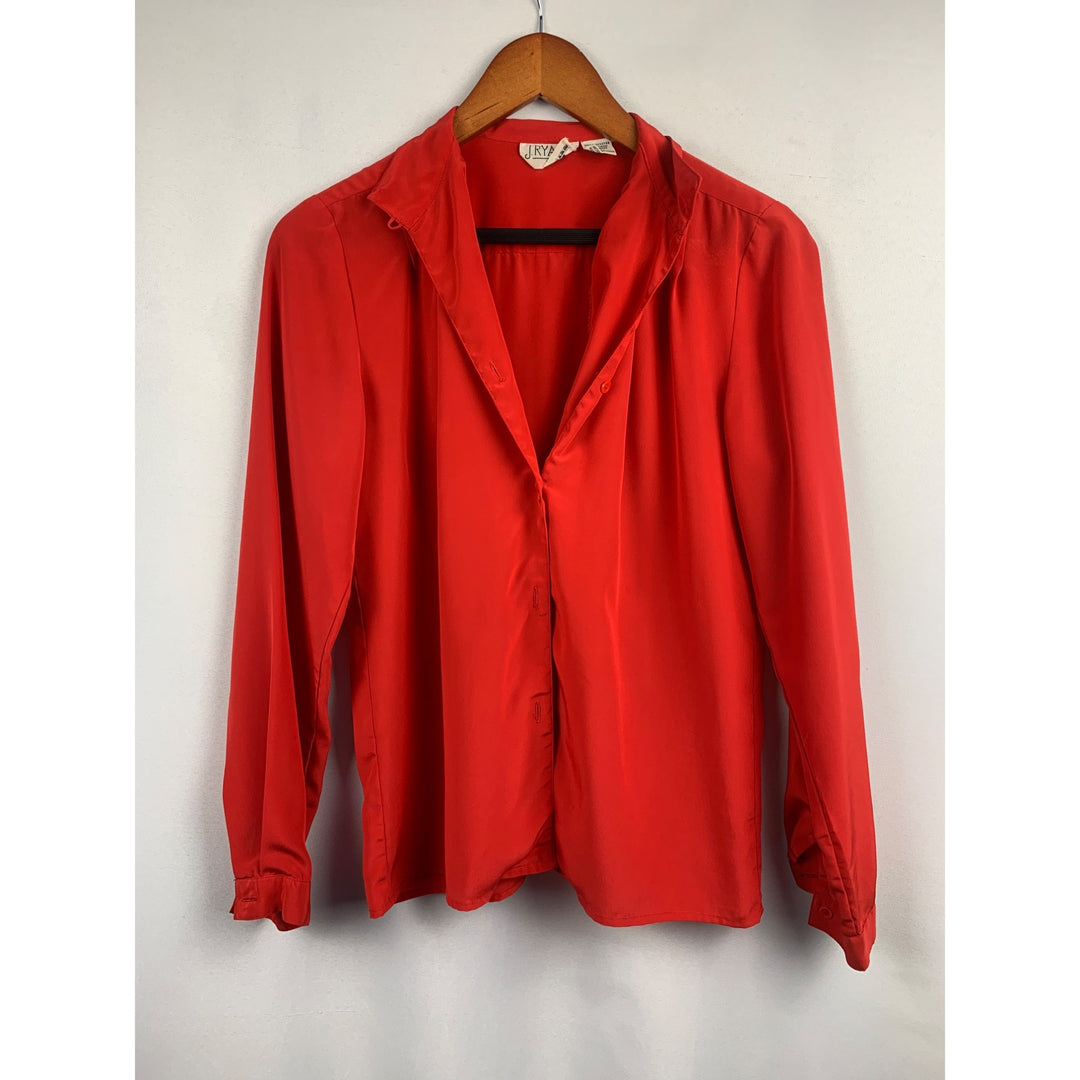 J. Ryan Womens Red Long Sleeve Button-Up Blouse Size 6 Polyester Made In China