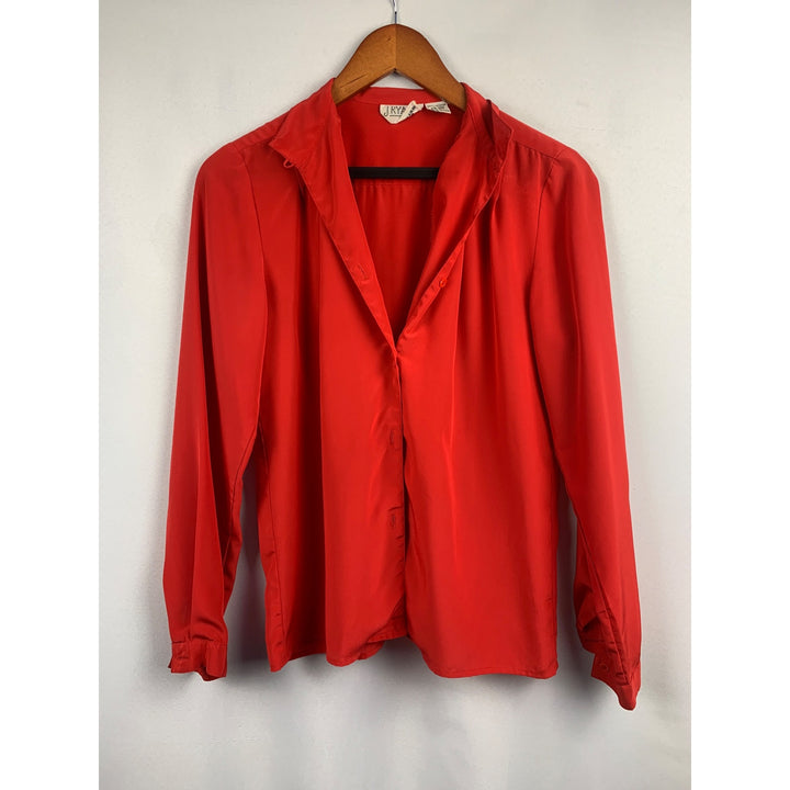 J. Ryan Womens Red Long Sleeve Button-Up Blouse Size 6 Polyester Made In China