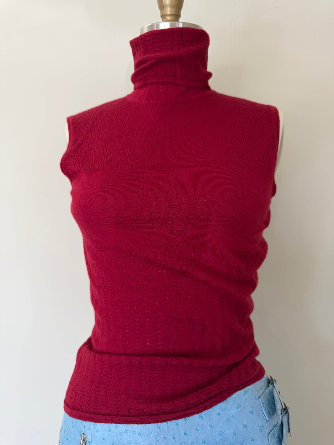 Christian Dior Boutique Burgundy 100% Wool Sleeveless Turtleneck Sweater