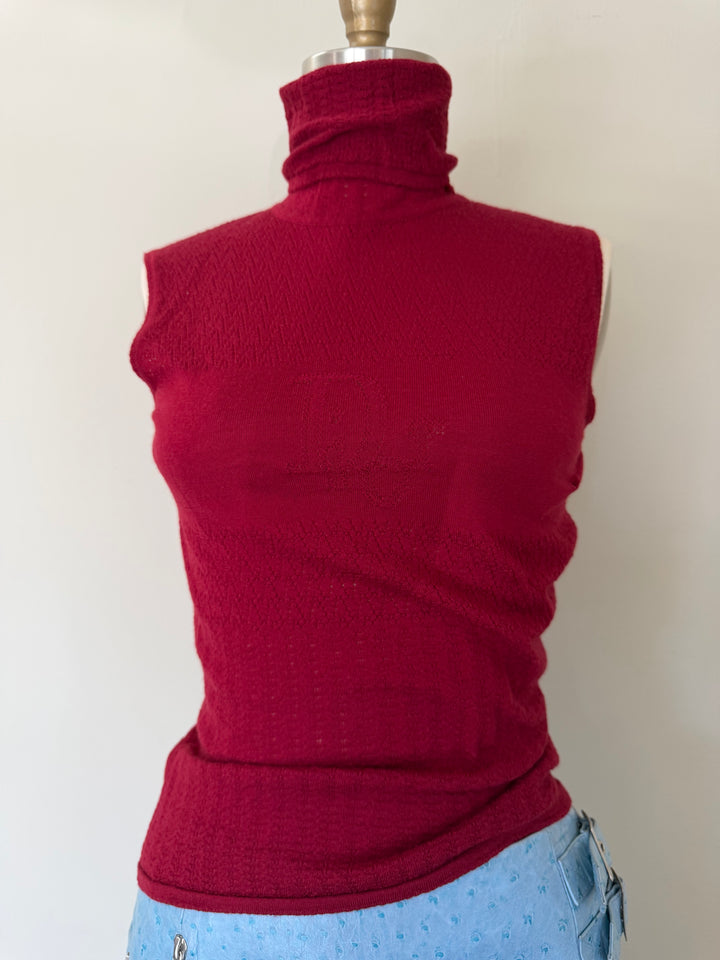 Christian Dior Boutique Burgundy 100% Wool Sleeveless Turtleneck Sweater