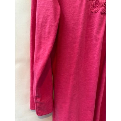 Croft & Barrow Womens Pink Crochet Neck Tunic Top Size L Cotton/Polyester