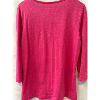 Croft & Barrow Womens Pink Crochet Neck Tunic Top Size L Cotton/Polyester