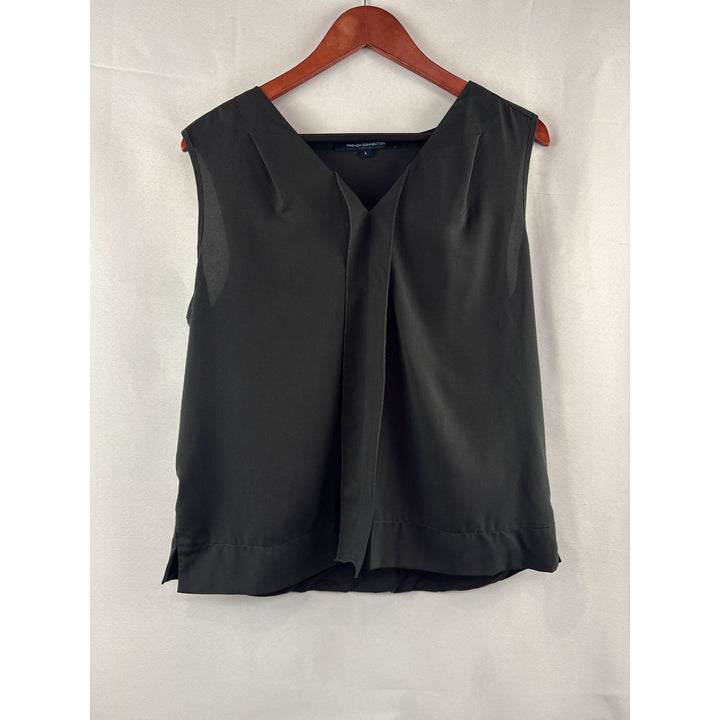 French Connection Womens V-Neck Sleeveless Blouse Black L