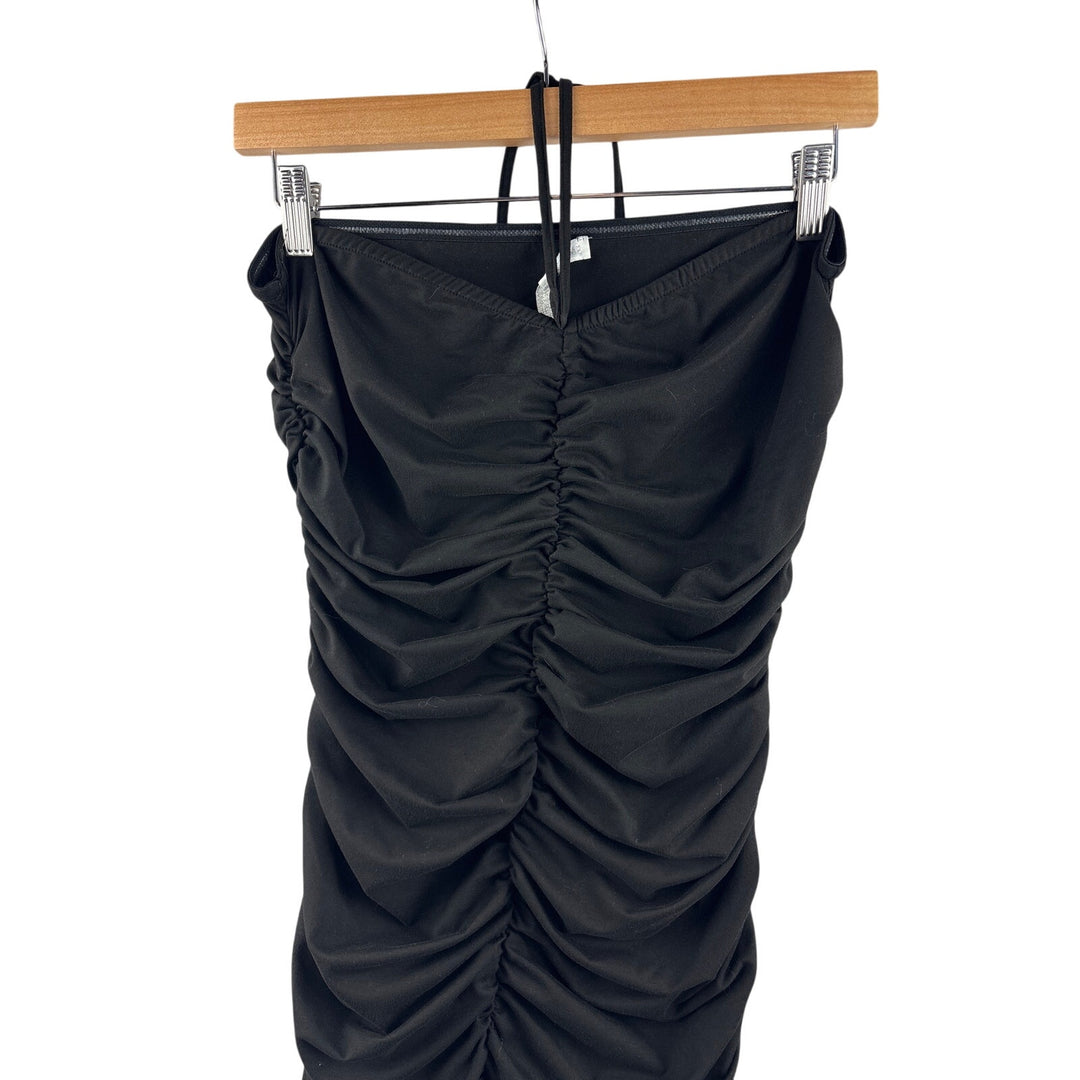 Women’s More To Come Large Black Ruched Bodycon Mini Halter Dress