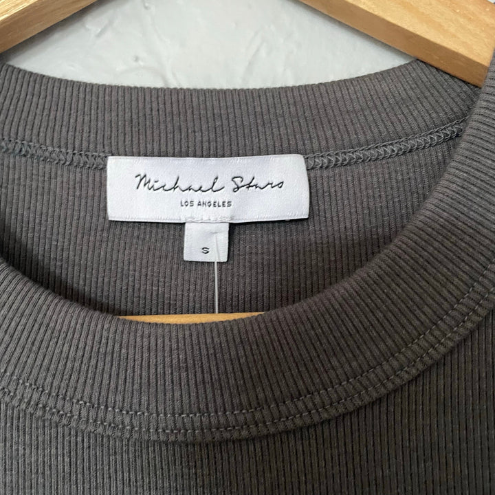 Michael Stars Grey Oxide 3/4 Sleeve Ruched Bodycon T-shirt Dress Crewneck sz S