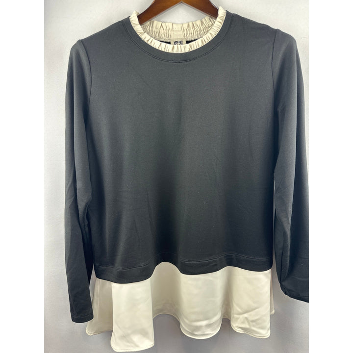 Women’s Anne Klein Long Black and Cream Ruffled Jersey Size L