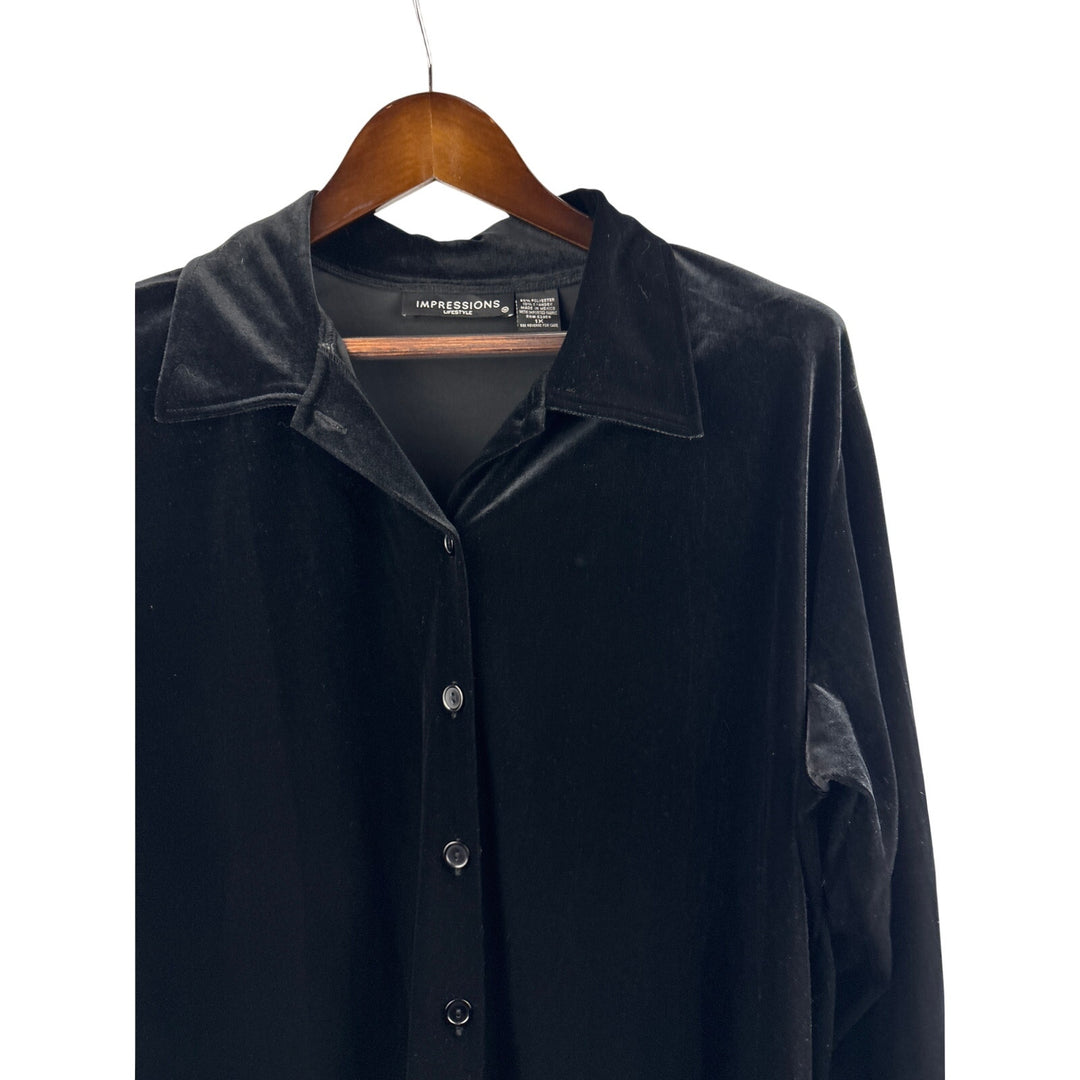 Women’s Impressions Lifestyle Size 1X Black Velvet Button Up Blouse