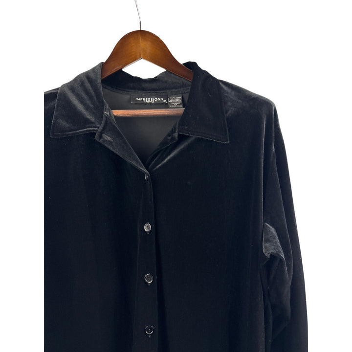 Women’s Impressions Lifestyle Size 1X Black Velvet Button Up Blouse