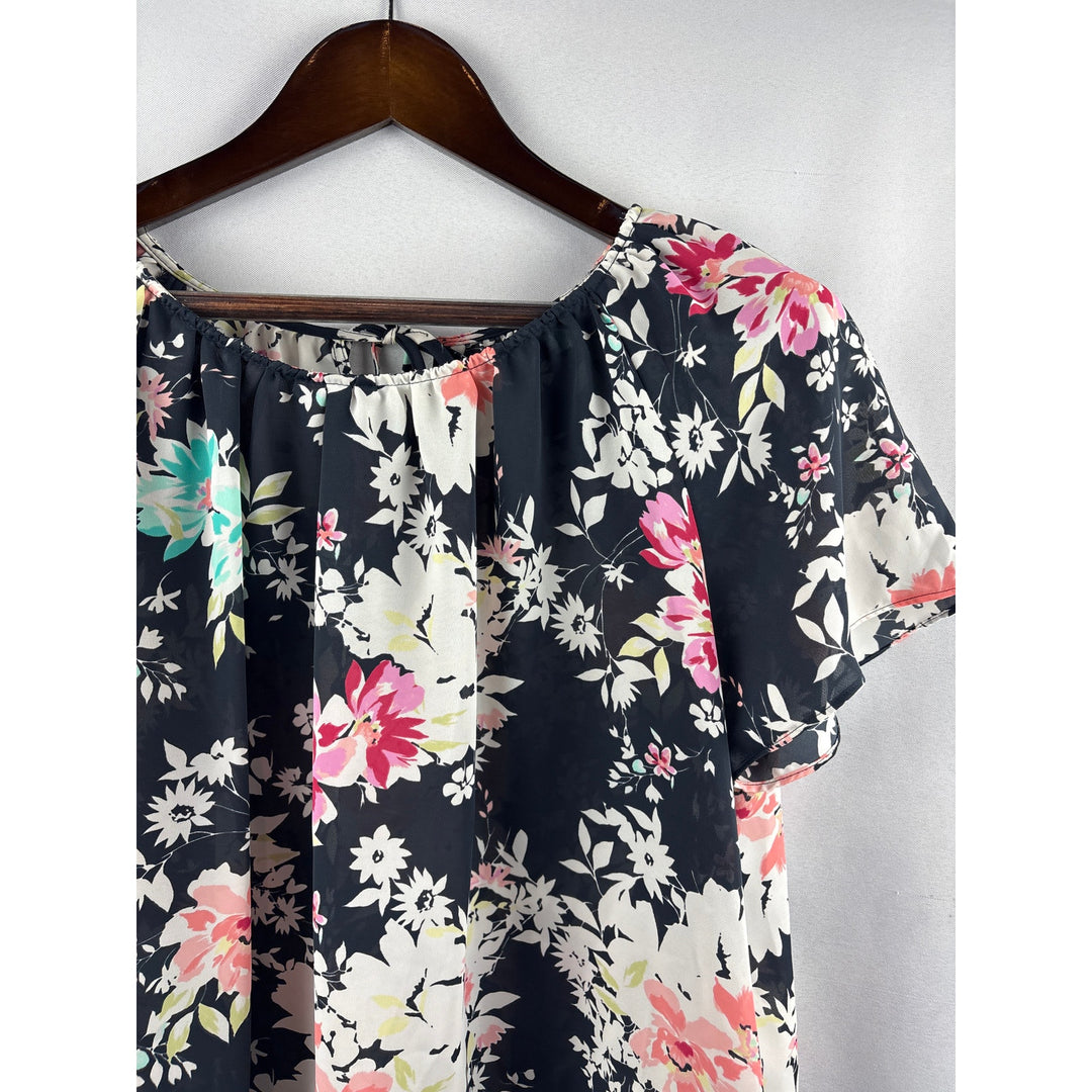 Women’s Lauren Conrad Large Navy Floral Short Sleeve Blisue