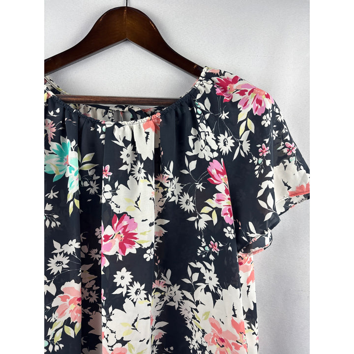 Women’s Lauren Conrad Large Navy Floral Short Sleeve Blisue