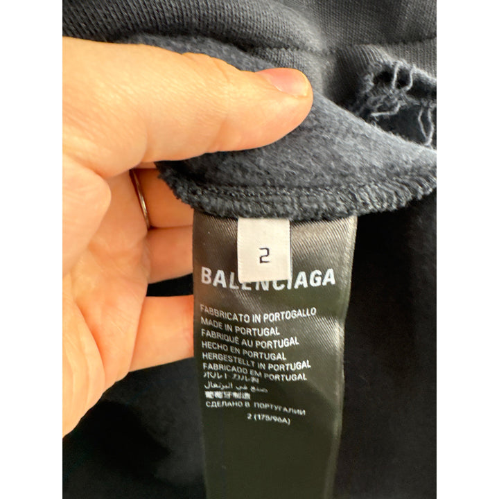 Unisex Balenciaga Size 2 Black Cropped Hoodie w/ Multicolor Abstract Design