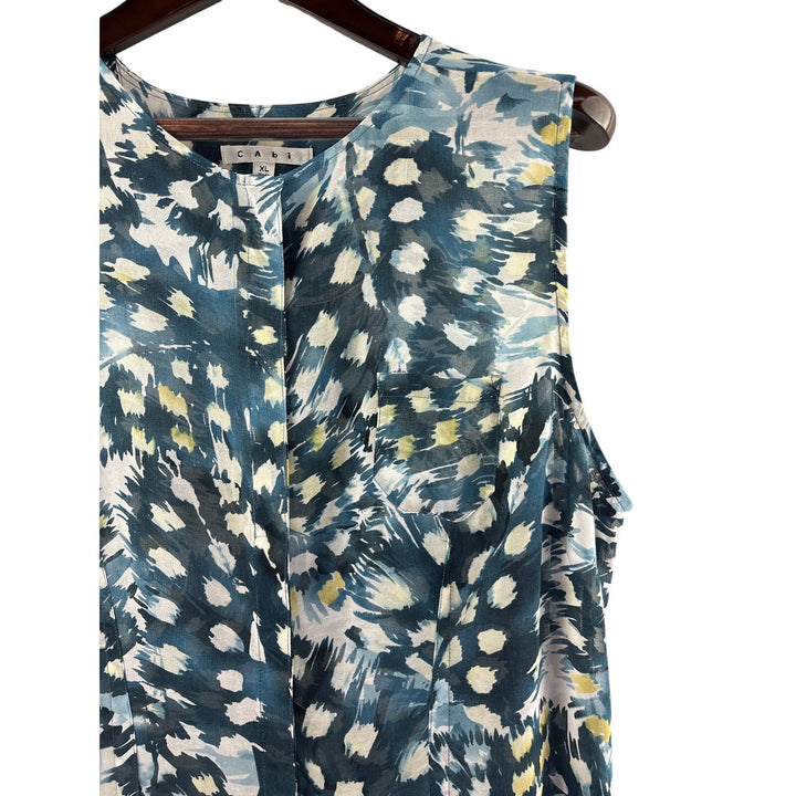 Women’s Cabi XL Dark Teal, White, & Yellow Patterned Sleeveless Blouse