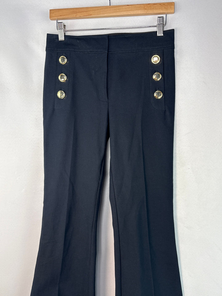 Women Derek Lam 10 Crosby Navy Pleated Pants Size 4 Stretch Gold Buttons