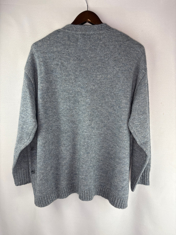 Womens Moia Blue Gray Alpaca Wool Blend V Neck Cardigan One Size