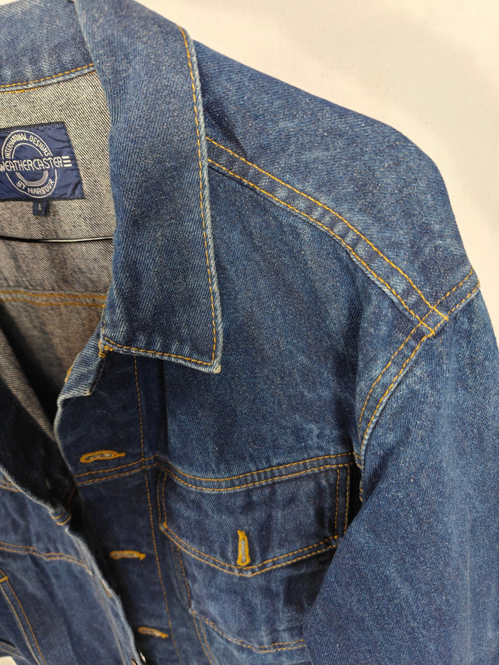 Harbour Weathercaster Denim Trucker Jacket Blue Vintage Size L