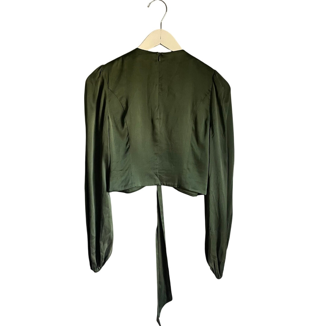 Zimmermann Forest Green Silk Tie Front Long Sleeve Top Going Out Size 8 Medium
