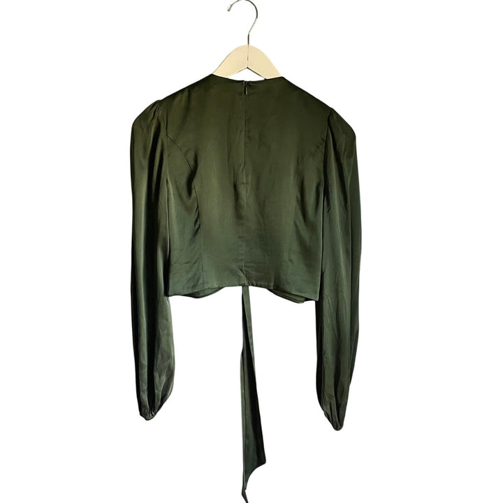 Zimmermann Forest Green Silk Tie Front Long Sleeve Top Going Out Size 8 Medium
