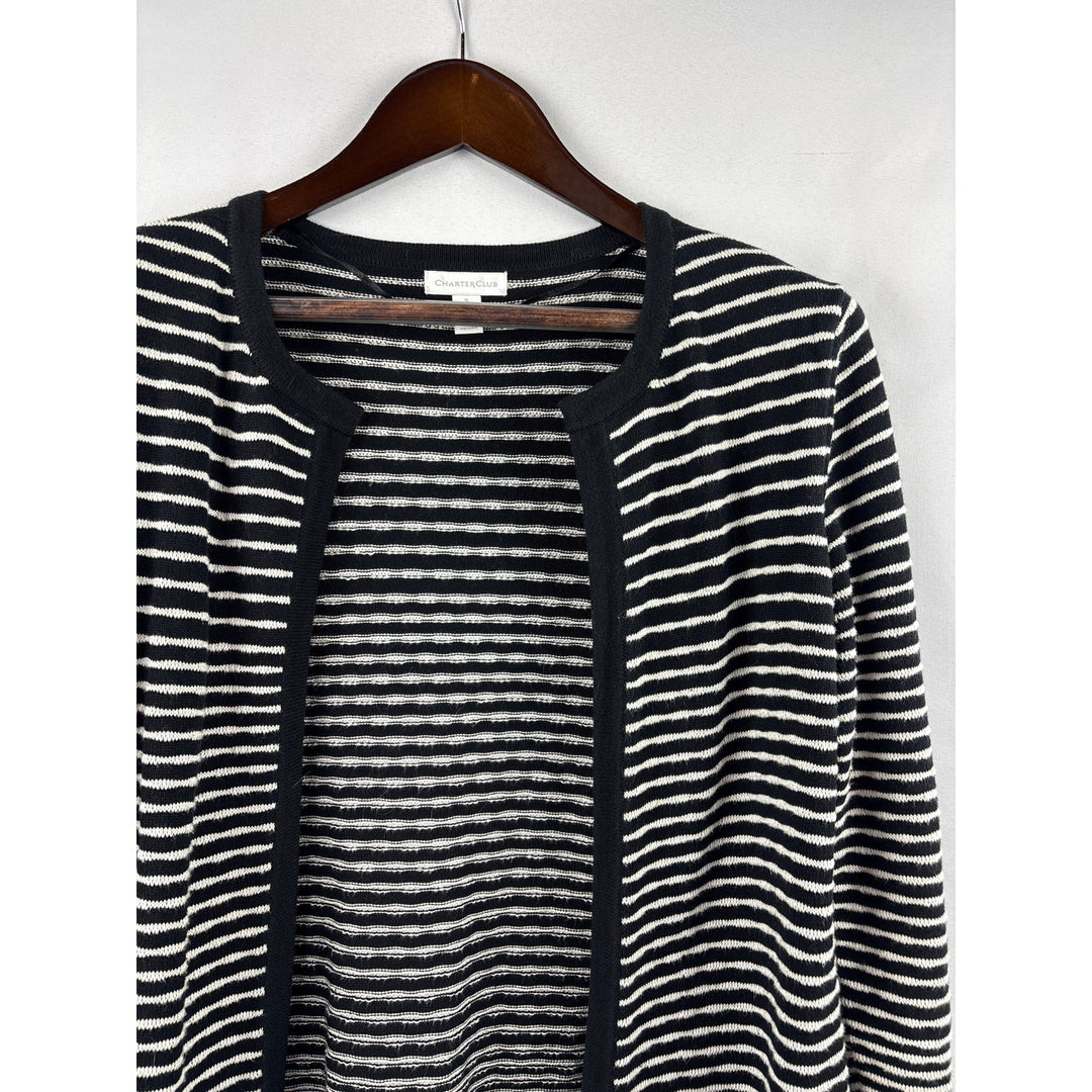 Women’s Charter Club Small Black & White Striped Cardigan