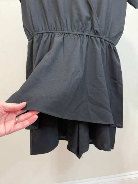 Black Skort Romper V Neck Elastic Waist Fits L-XL