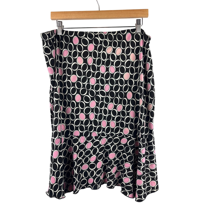 Women’s Versailles Large Black Mid Rise Skirt w/ White & Pink Dot Pattern