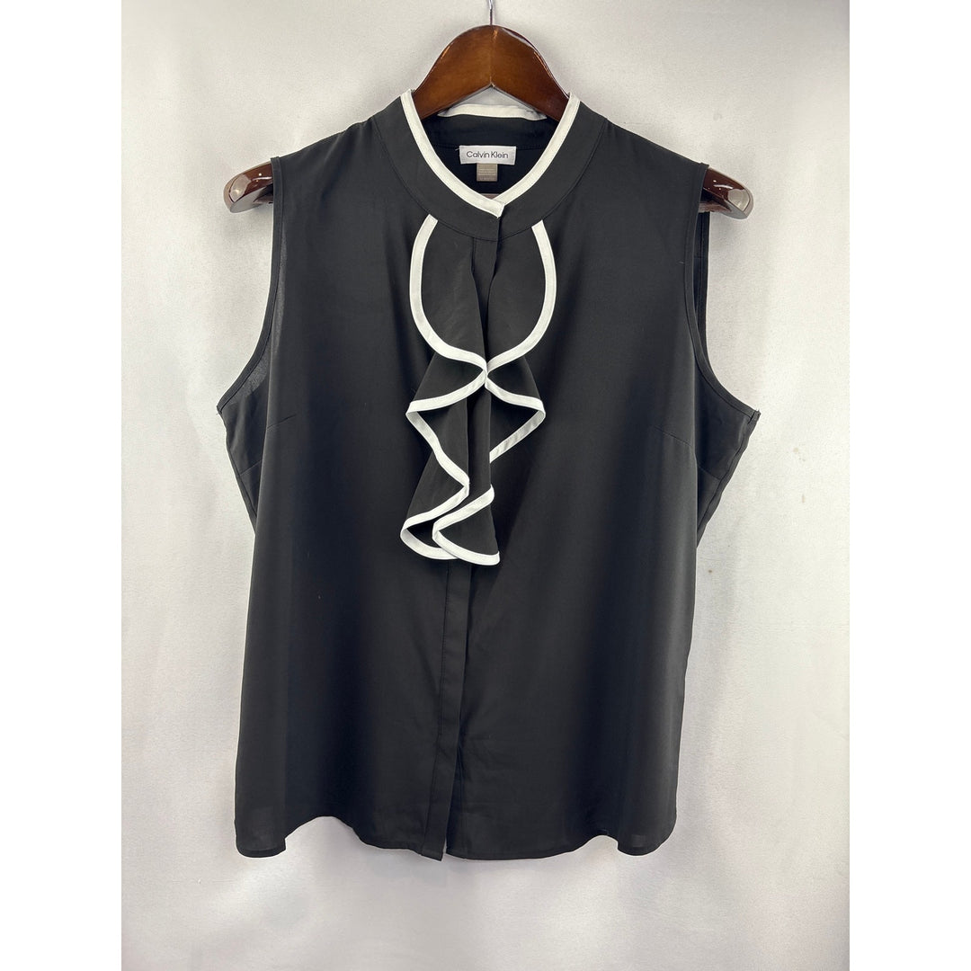 Women’s Calvin Klein XL Black Sleeveless Blouse w/ White Trim