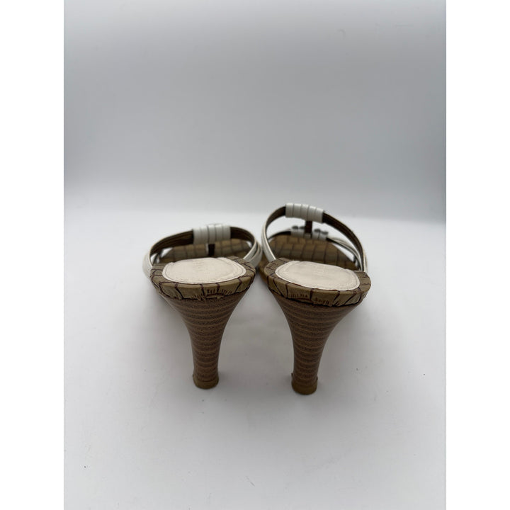 Women’s Vincci Size 8 White & Brown Strappy Heeled Sandals