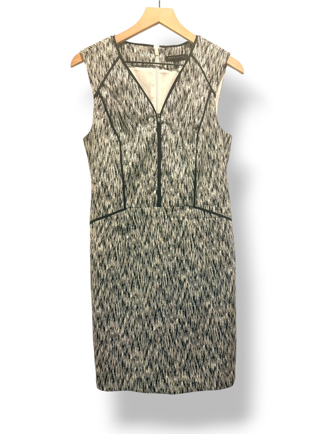 Banana Republic Black White Abstract Print Zip Sheath Dress Size 8 Cocktail Work