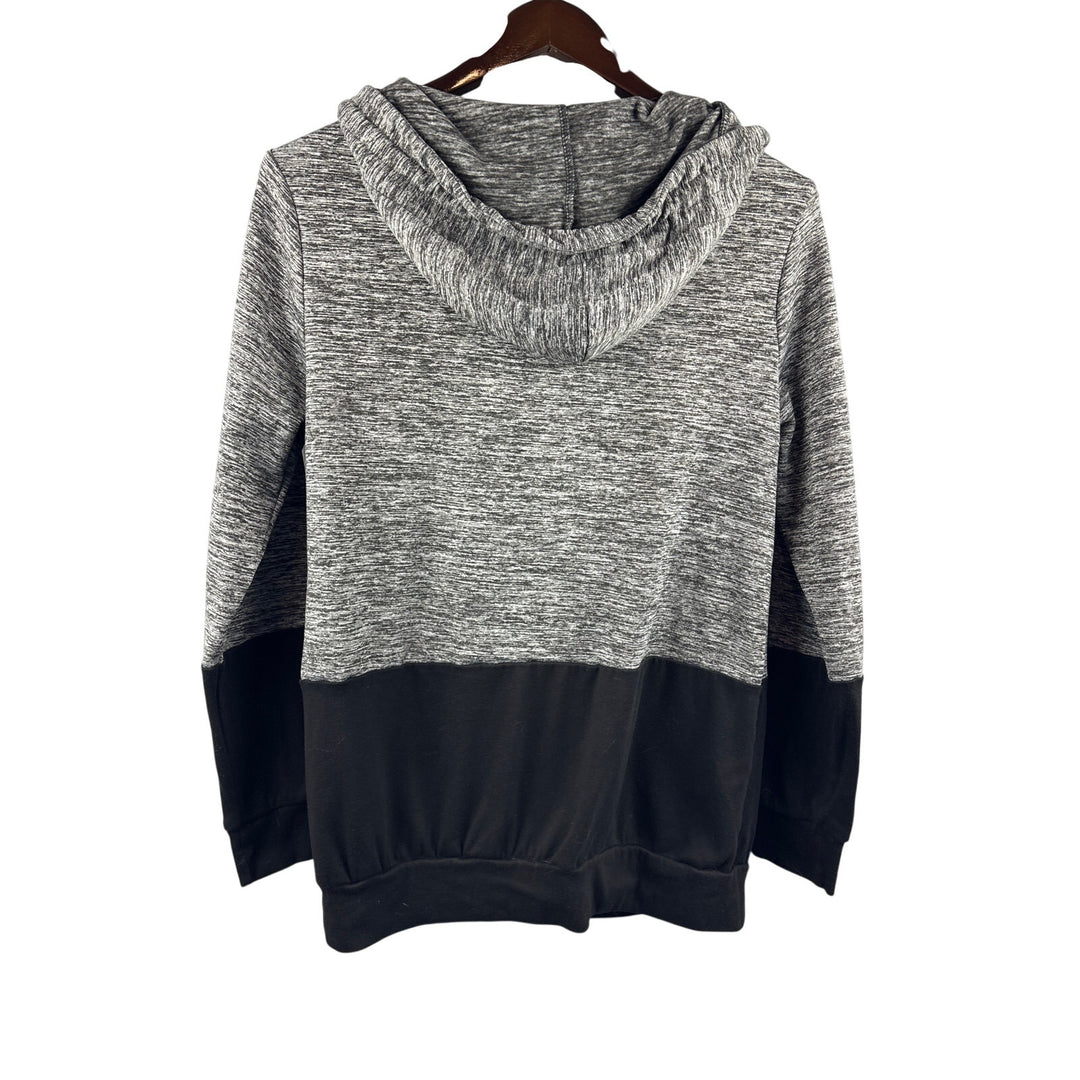 Women’s Valolia Large Grey & Black Colorblock Hoodie w/ Brown Buttons