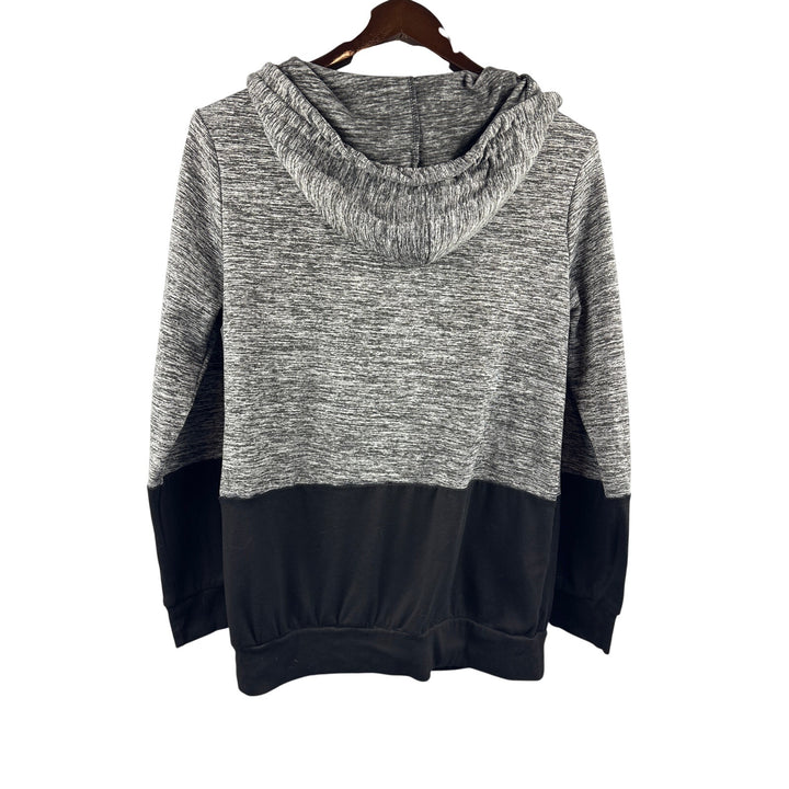 Women’s Valolia Large Grey & Black Colorblock Hoodie w/ Brown Buttons