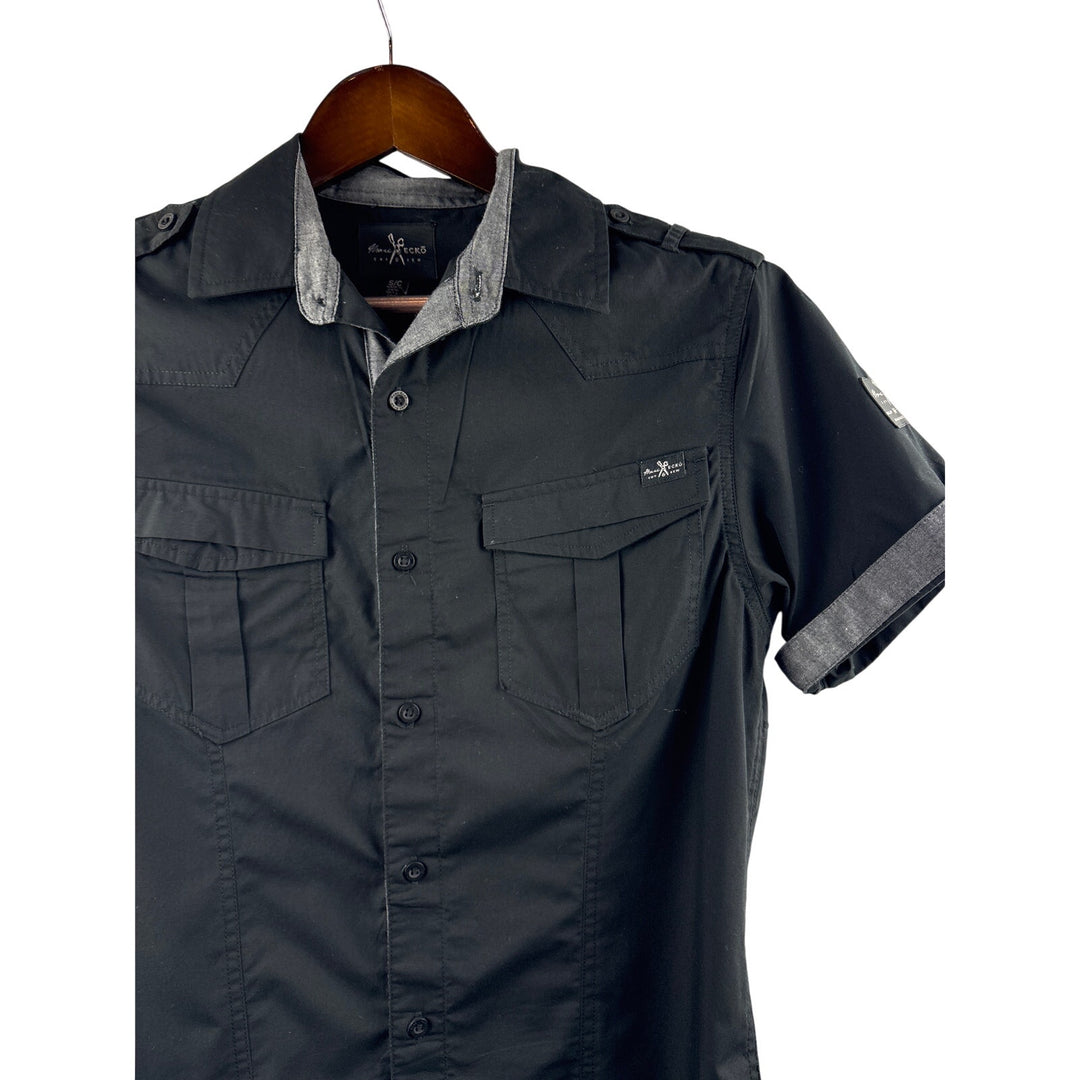 Men’s Marc Eckō Small Black Short Sleeve Button Up w/ Gray Accents