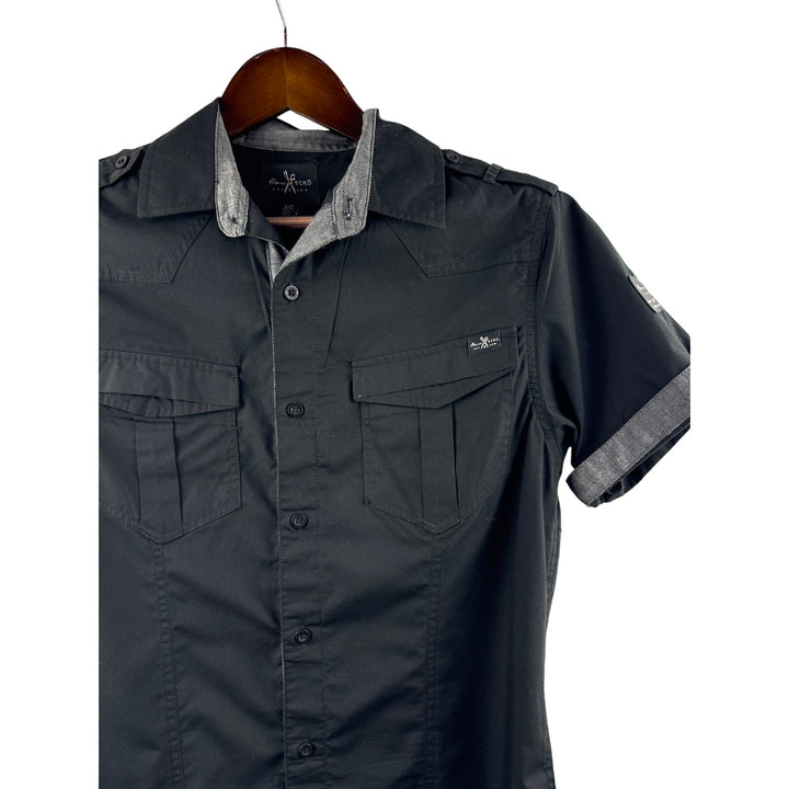 Men’s Marc Eckō Small Black Short Sleeve Button Up w/ Gray Accents