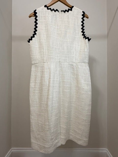 J.Crew Tweed Sheath Dress Cream Navy Rickrack Trim Sz14