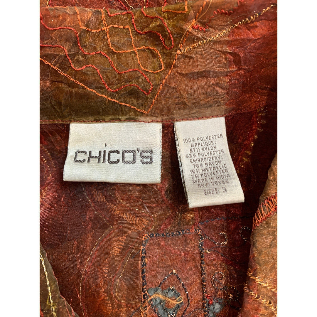 Chicos Sheer Embroidered Button-Up Jacket Size 3