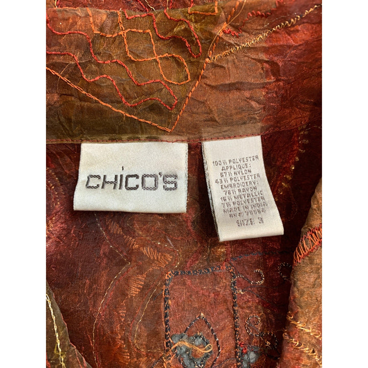 Chicos Sheer Embroidered Button-Up Jacket Size 3