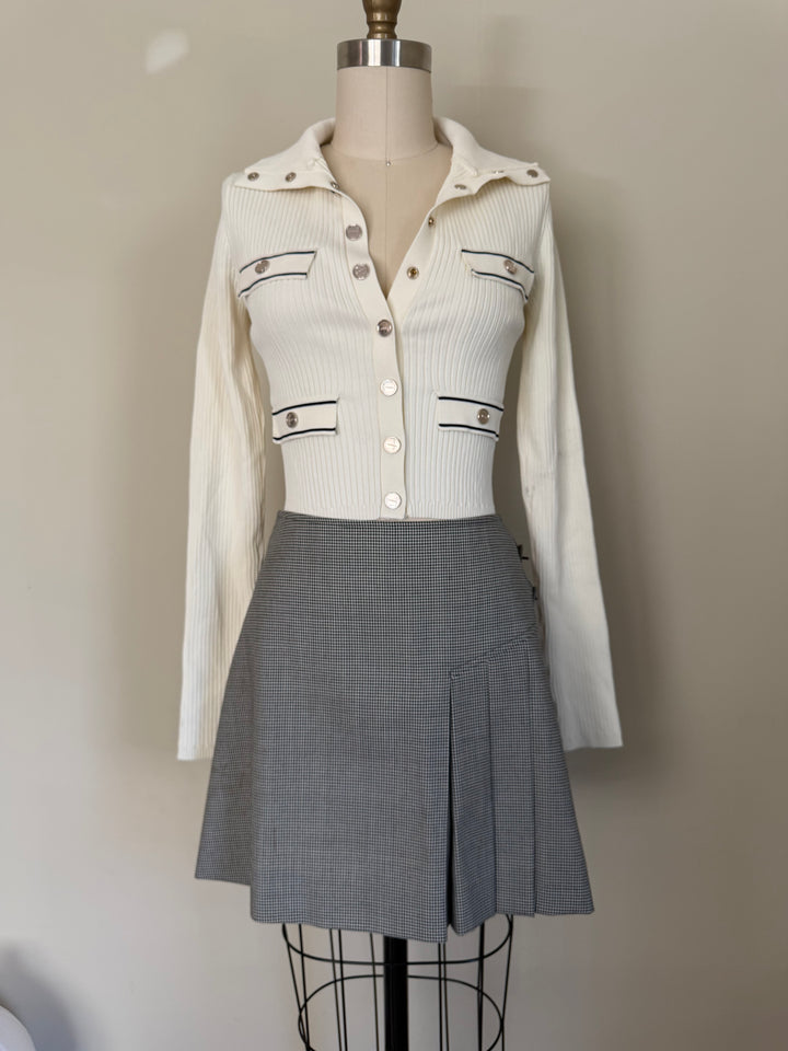 John Galliano Era Christian Dior Boutique Wool Houndstooth Pleated Buckle Mini Skirt FR40