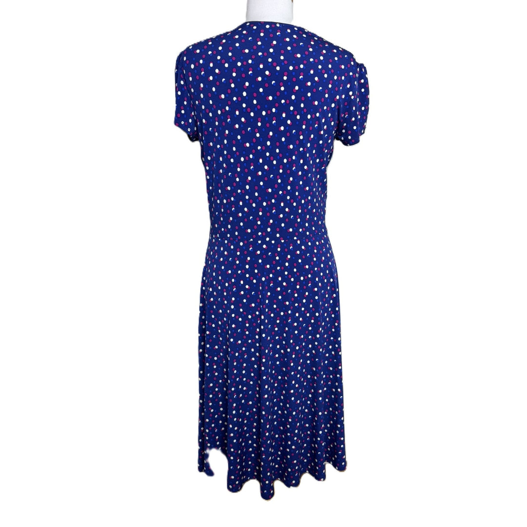 Leota Blue Polka Dot Short Sleeve Sweetheart Neckline Swing Dress, Size XL