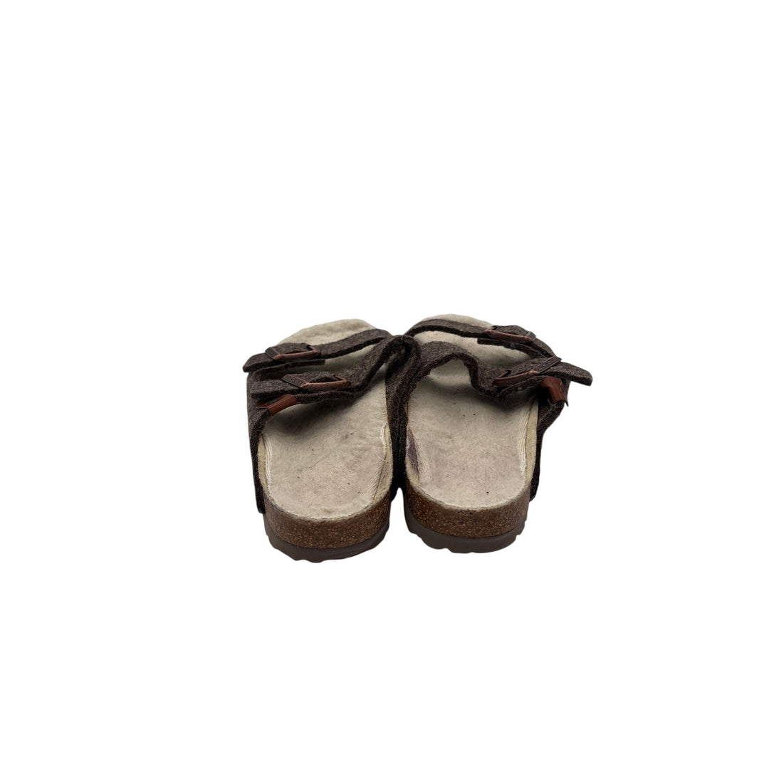 Women’s Birkenstock Size 7 Brown Fuzzy Buckle Sandals w/ Cream Fur Soles