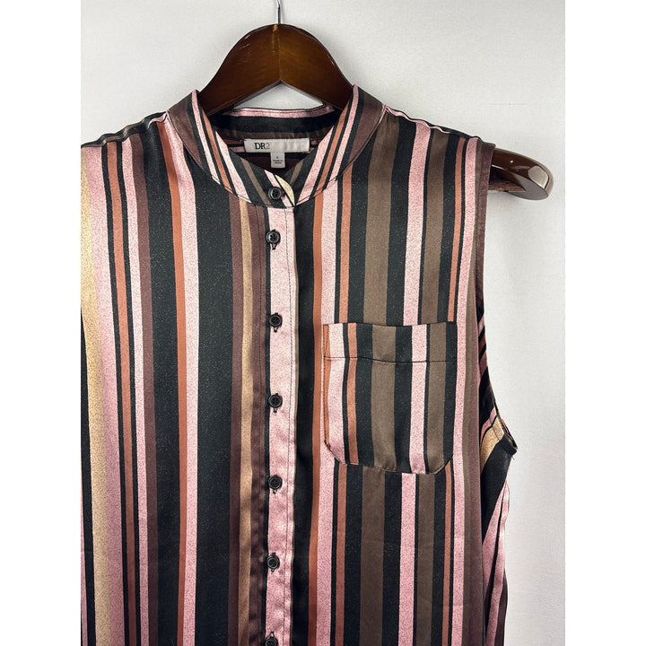 Women’s DR2 Large Pink, Brown, & Black Button Up Sleeveless Blouse