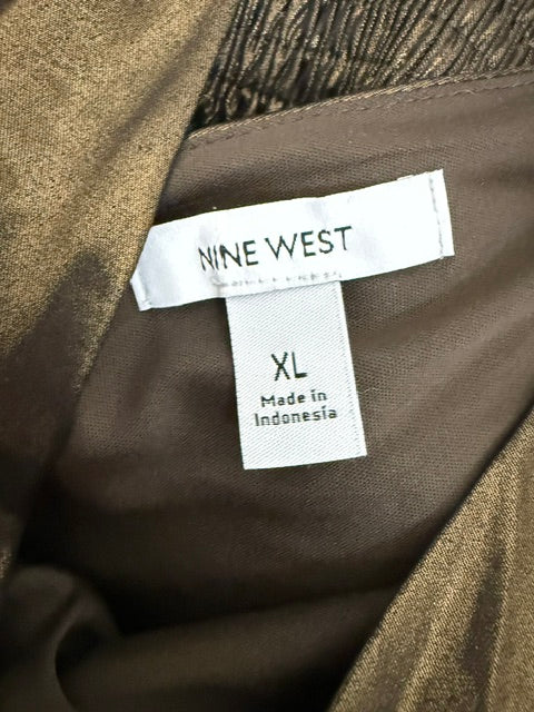 Nine West Metallic Bronze Smocked Waist Blouse SzXL