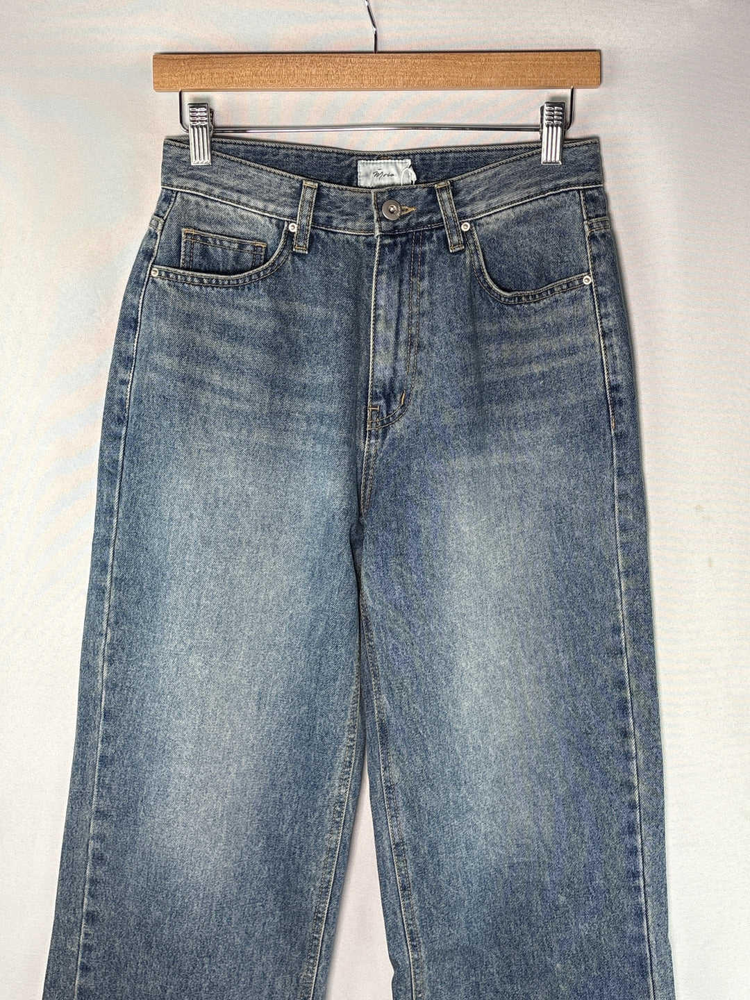 Moia Womens High Waisted Wide Leg Jeans Medium Wash Blue Size Small