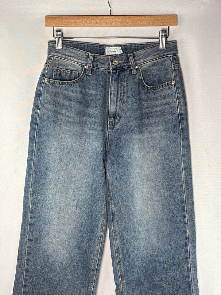 Moia Womens High Waisted Wide Leg Jeans Medium Wash Blue Size Small
