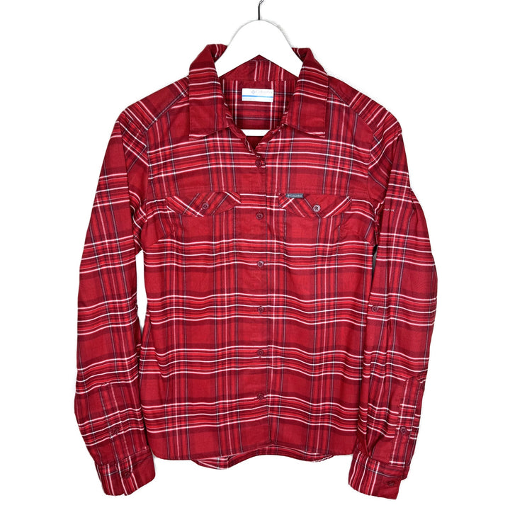 Columbia Women's Red Plaid  Long Sleeve Button-Up Shirt, Hiking Outdoor Wear, Size Small