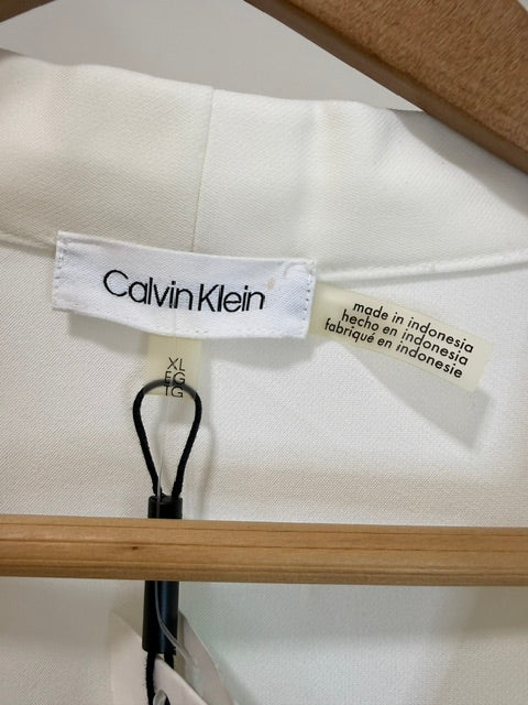 Calvin Klein Dustin Roll Sleeve Blouse White V Neck Top XL NWT