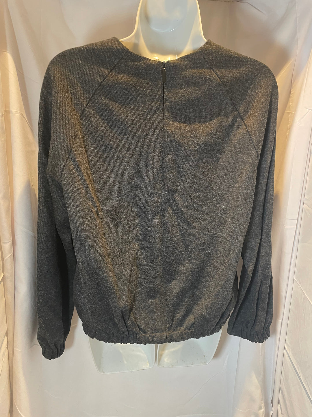 Tibi Charcoal Gray Structured Knit Crew neck Raglan Long Sleeve Top - Size S