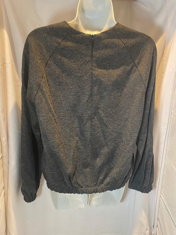 Tibi Charcoal Gray Structured Knit Crew neck Raglan Long Sleeve Top - Size S