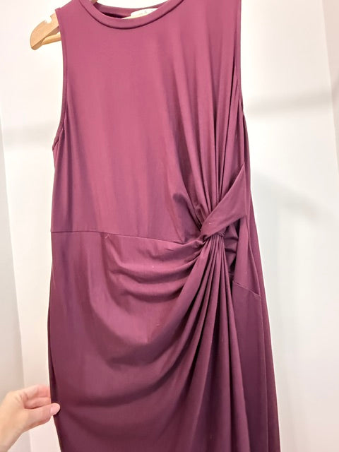 Nine Britton Burgundy Twist Waist Faux Wrap Tank Midi Dress SzXL