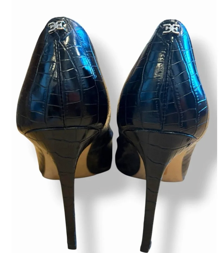 Sam Edelman Size 10 Hazel Black Leather Pointed Toe Stiletto Pumps Heels Womens